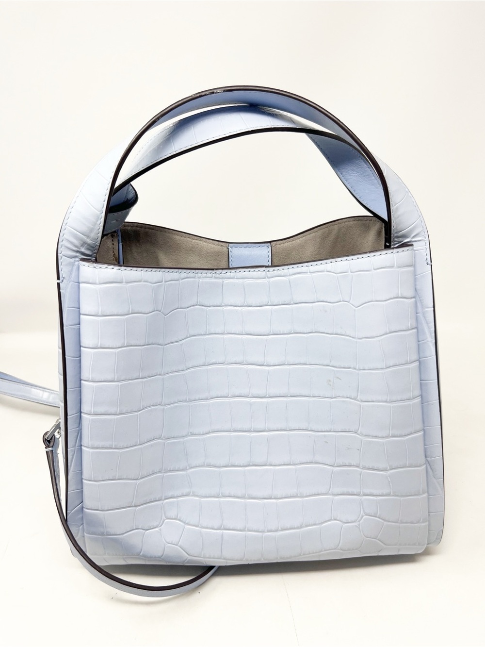 KATE SPADE KNOTT CROC EMBOSSED LEATHER BLUE REMOVABLE CROSSBODY STRAP PURSE - Picture 8 of 11